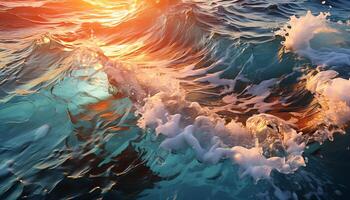 AI generated Sunset wave reflects vibrant colors in nature beauty generated by AI photo