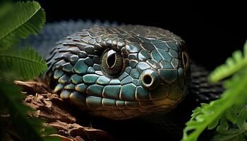 ai generado escalofriante víbora en tropical bosque, peligro en naturaleza generado por ai foto