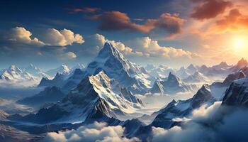 AI generated Majestic mountain peak, snow covered, panoramic landscape generated by AI photo