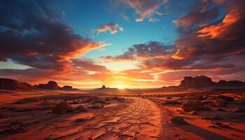 ai generado majestuoso arenisca montaña, puesta de sol cielo, famoso Monumento Valle generado por ai foto