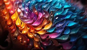 AI generated Abstract multi colored wave pattern on shiny blue backdrop generated by AI photo