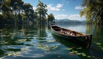 AI generated Tranquil scene of a rowboat on a peaceful pond generated by AI photo