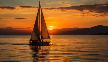 AI generated Sailboat glides on tranquil water, sunset paints sky generated by AI photo