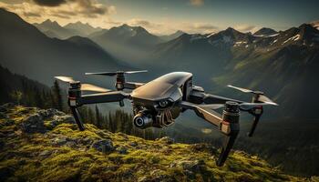 ai generado montaña rango, aéreo vista, zumbido flotando, naturaleza paisaje generado por ai foto