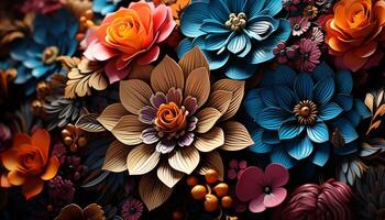 AI generated Floral pattern backdrop with multi colored blossoms generated by AI photo