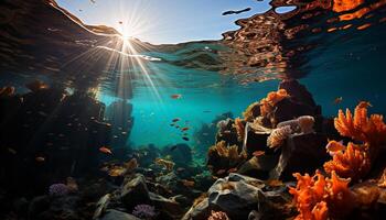 AI generated Underwater fish swim in the colorful coral reef generated by AI photo