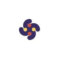 a purple and yellow logo with four circles vector