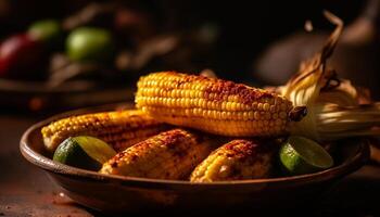 ai generado A la parrilla vegetal lámina, frescura y sano comiendo en naturaleza calor generado por ai foto