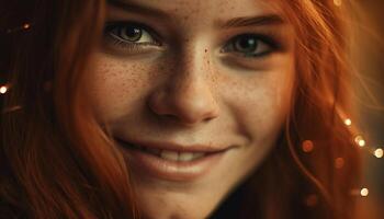 AI generated Smiling portrait of one cheerful Caucasian woman, looking at camera generated by AI photo