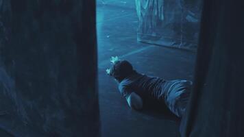 An incident during the performance. A theater worker removes props from the stage. Oops video