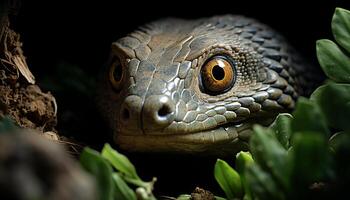 ai generado serpiente en tropical selva, cerca arriba, mirando a cámara generado por ai foto