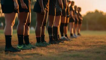 AI generated A group of athletes practicing teamwork on a grass field generated by AI photo