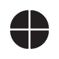 Zigzag edge quartered circle icons. set of 4 black quadrant shapes with jagged edges. Isolated on a white background. vector