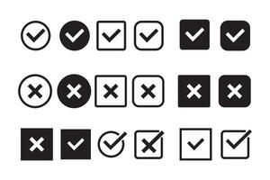 check mark rejected icon in a circle. cross symbol in black color, vector illustration.