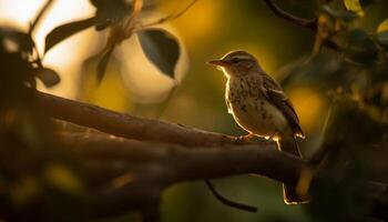 AI generated A cute sparrow perching on a branch, singing in nature generated by AI photo