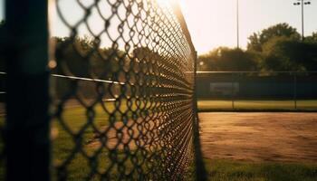 ai generado jugando fútbol en un verde campo debajo el verano luz de sol generado por ai foto