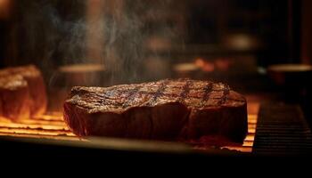 ai generado A la parrilla filete en un parilla, un delicioso verano comida al aire libre generado por ai foto