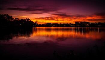 ai generado puesta de sol terminado tranquilo agua, reflejando el belleza de naturaleza generado por ai foto