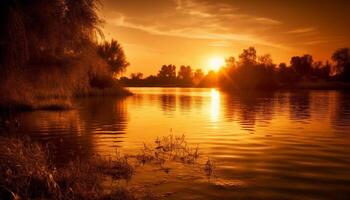 AI generated Sunset over the tranquil water, nature beauty generated by AI photo