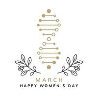 Thin line minimalist design for international women day. 8th of march with number 8 in the form of a DNA strand isolated on the white background. Vector. Happy women day card vector