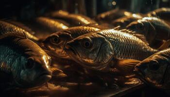 ai generado Fresco mariscos, submarino captura de pez, sano comiendo, pescado mercado generado por ai foto