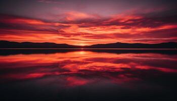 AI generated Sunset over tranquil water, reflecting the beauty of nature landscape generated by AI photo