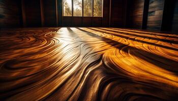 AI generated Wood flooring, modern architecture, abstract design, empty room, bright decoration generated by AI photo