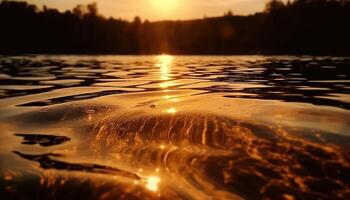 ai generado puesta de sol terminado agua, reflejando luz de sol, creando un tranquilo verano escena generado por ai foto