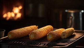 AI generated Grilled corn on the cob, fresh, healthy, and ready to eat generated by AI photo