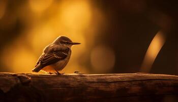 AI generated A small sparrow perching on a branch, singing in the sunlight generated by AI photo