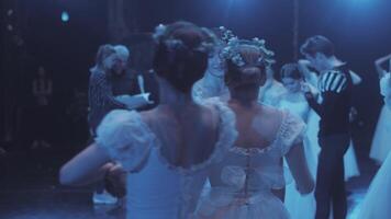 Friendship and support in ballet. Ballerinas congratulate each other after the premiere of the ballet performance. video