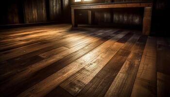 AI generated Dark hardwood flooring sets the backdrop for a modern, abstract design generated by AI photo