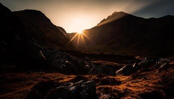 ai generado naturaleza belleza en un tranquilo escena montaña pico a puesta de sol generado por ai foto