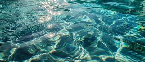 ai generado brillante luz de sol en el ondulante ondas de un sereno agua superficie foto