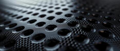 AI generated A detailed view of a black perforated metal plate with a focus gradient photo