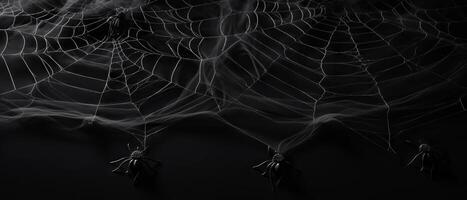 ai generado araña en intrincado web en contra negro foto