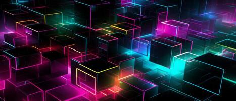 AI generated Neon Glow 3D Cubes Background photo