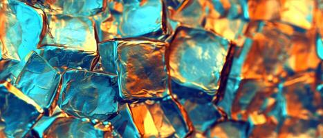 AI generated A vibrant close-up of glass-like textures with golden and turquoise hues, resembling ice or mineral formations photo