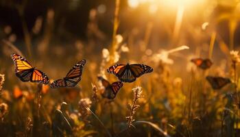 AI generated A vibrant butterfly dances in the meadow, showcasing nature elegance generated by AI photo