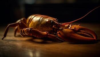 AI generated Clawed crustacean on wood plate, gourmet meal, fresh seafood generated by AI photo