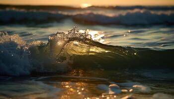 ai generado naturaleza belleza reflejado en el tranquilo puesta de sol terminado el agua generado por ai foto