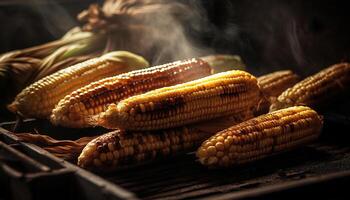 ai generado A la parrilla maíz en el mazorca, un sano y delicioso verano comida generado por ai foto