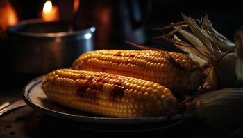 AI generated Grilled corn on the cob, fresh, healthy, and delicious meal generated by AI photo