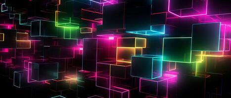 AI generated Neon Glow 3D Cubes Background photo