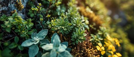 AI generated Close-up view of a diverse array of succulent plants, showcasing their varied textures and green to yellow tones photo