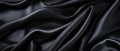 AI generated Elegant Black Silk Fabric Close-Up photo