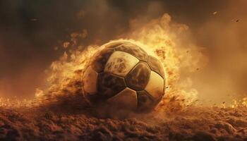 AI generated Soccer ball kicks through fiery sky, igniting competition and success generated by AI photo