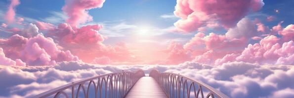 AI generated Bridge to the Heavens Amidst Pink Clouds photo