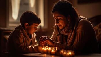 AI generated Family bonding and love, a mother and son enjoying indoors generated by AI photo