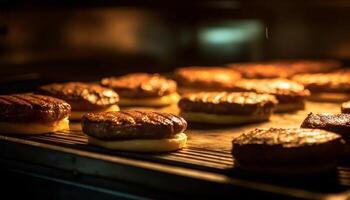 AI generated A homemade sweet pie baking in the oven, ready to eat indulgence generated by AI photo